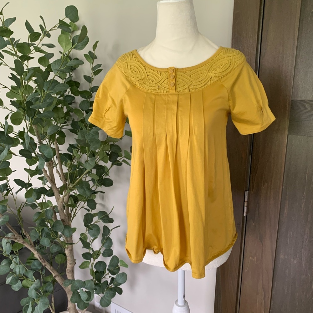 Anthropologie Deletta Yellow Top with Detail